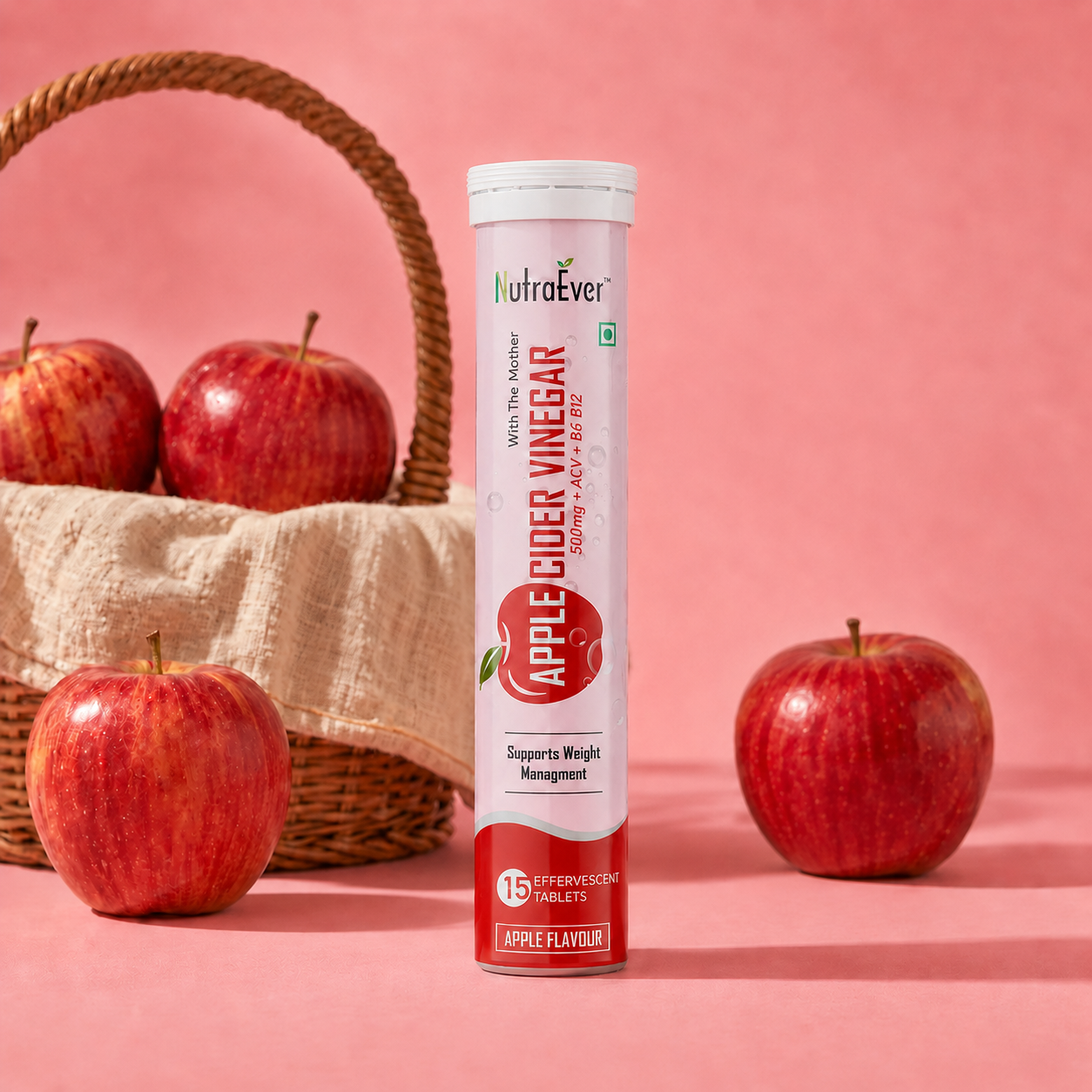 NutraEver Apple Cider Vinegar Effervescent Tablets | 500mg ACV + B6 + B12