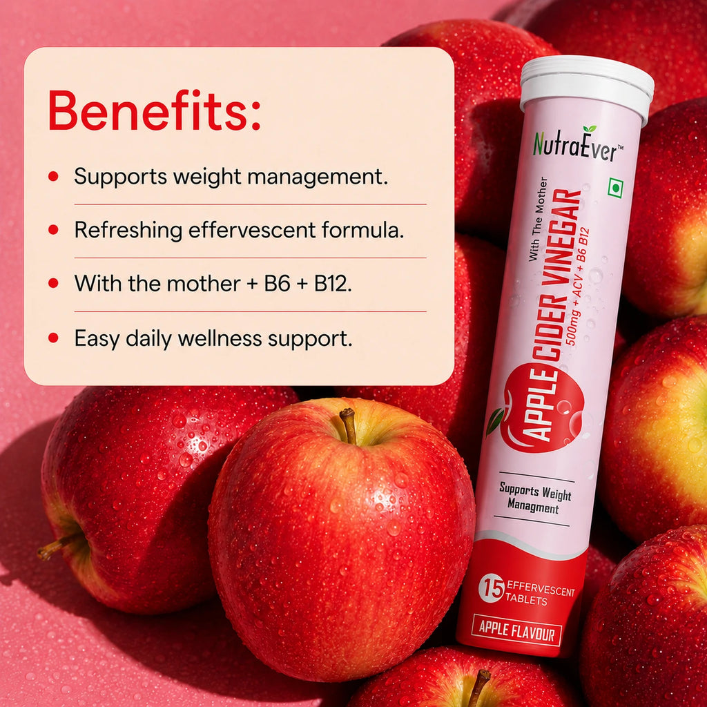NutraEver Apple Cider Vinegar Effervescent Tablets | 500mg ACV + B6 + B12
