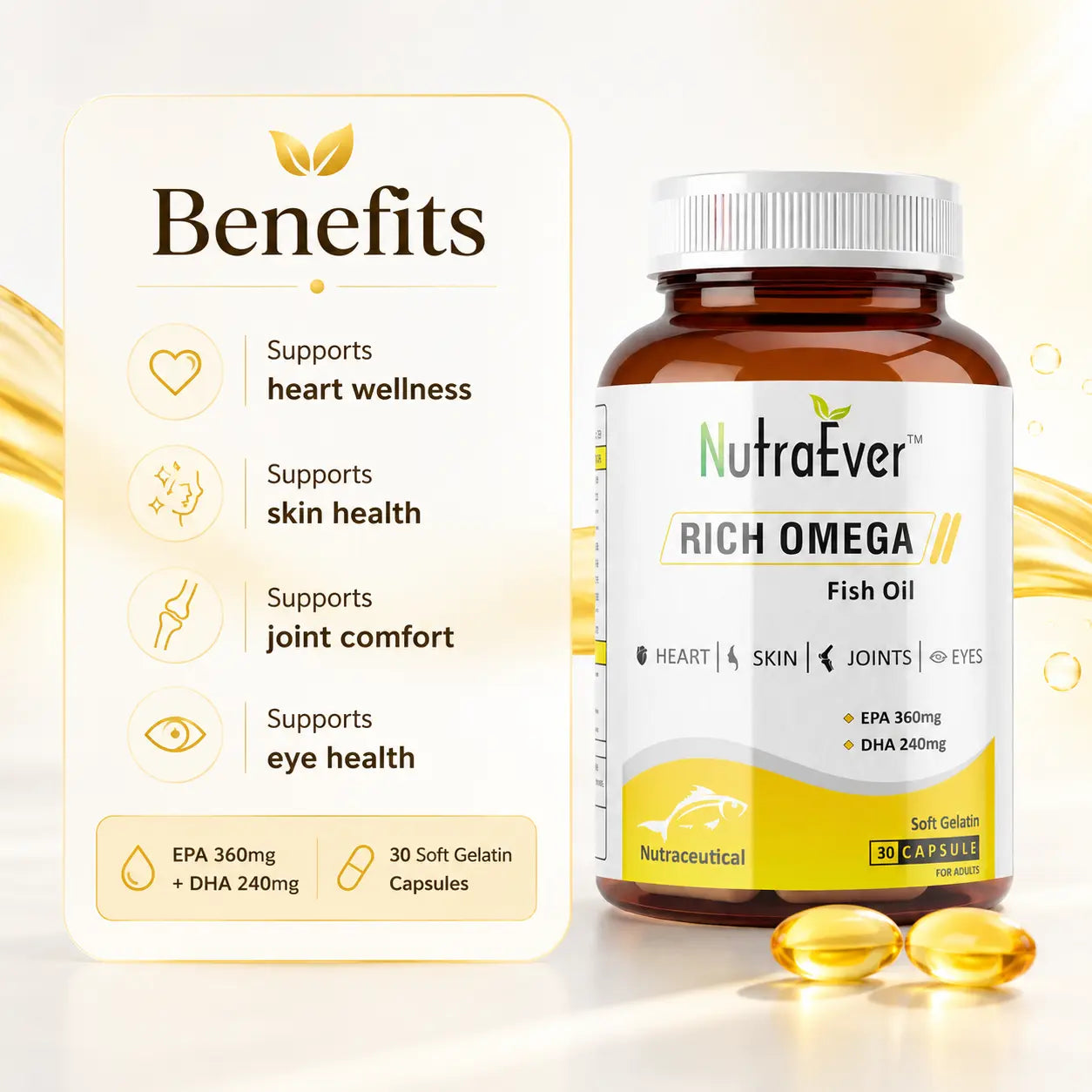 NutraEver Rich Omega Fish Oil 1000mg | EPA + DHA Softgels