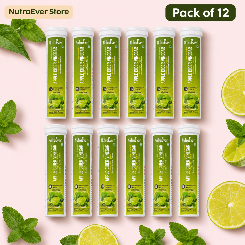 NutraEver Apple Cider Vinegar Effervescent Tablets | 500mg ACV + B6 + B12 | Lemon Masala Flavour