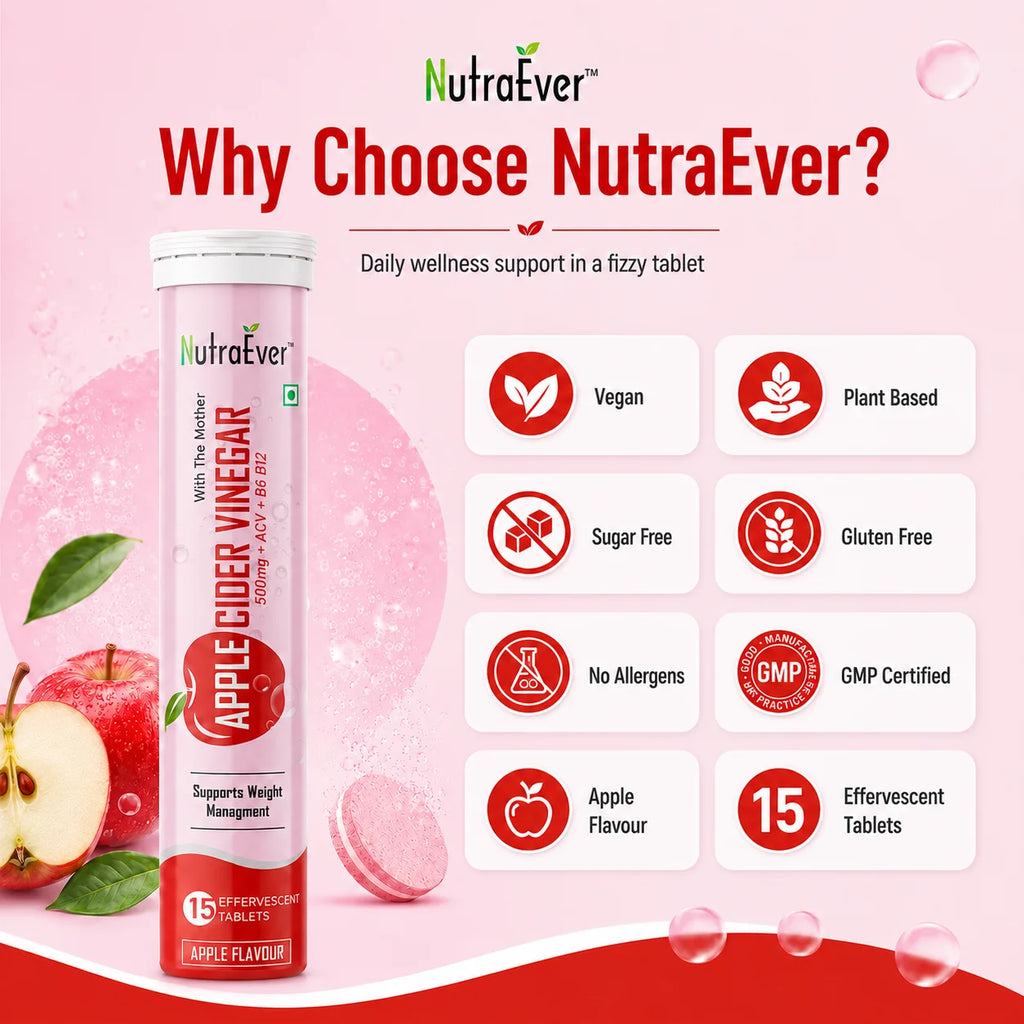 NutraEver Apple Cider Vinegar Effervescent Tablets | 500mg ACV + B6 + B12